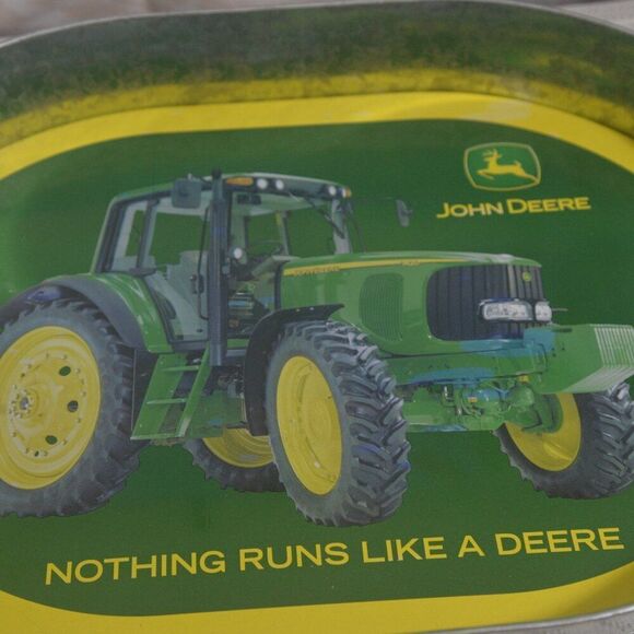 John Deere 15.5" Tin Oval Serving Tray & Adjustable Green Hat Cap Set - Picture 2 of 2